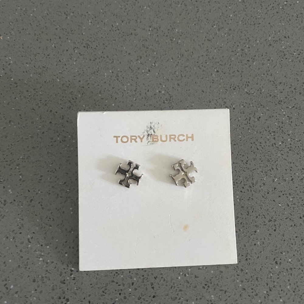 Tory Burch Silver Logo Earrings